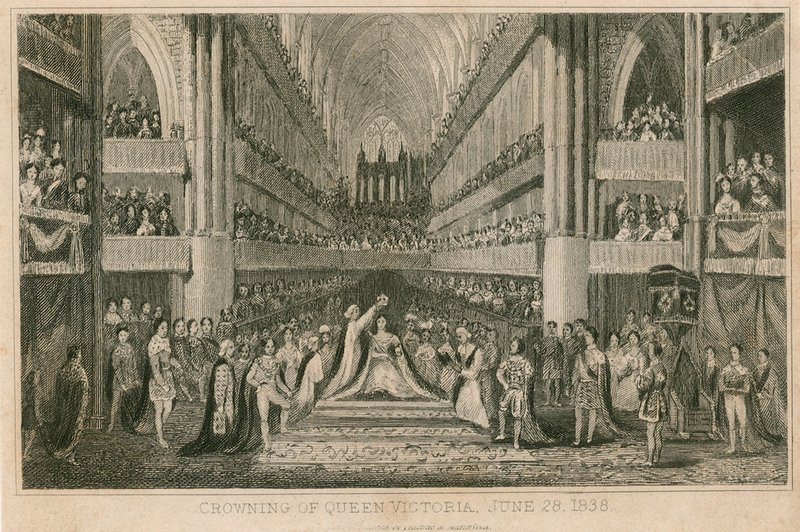Kuningatar Victorian kruunaus Westminster Abbeyssa, 28. kesäkuuta 1838 tekijältä English School