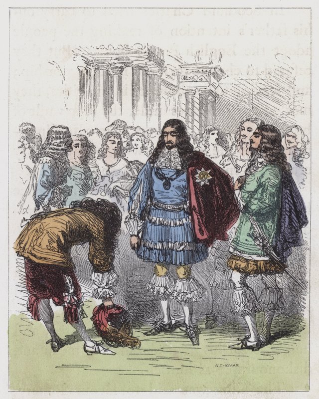 Charles II:n tuomioistuin (värillinen kaiverrus) tekijältä English School
