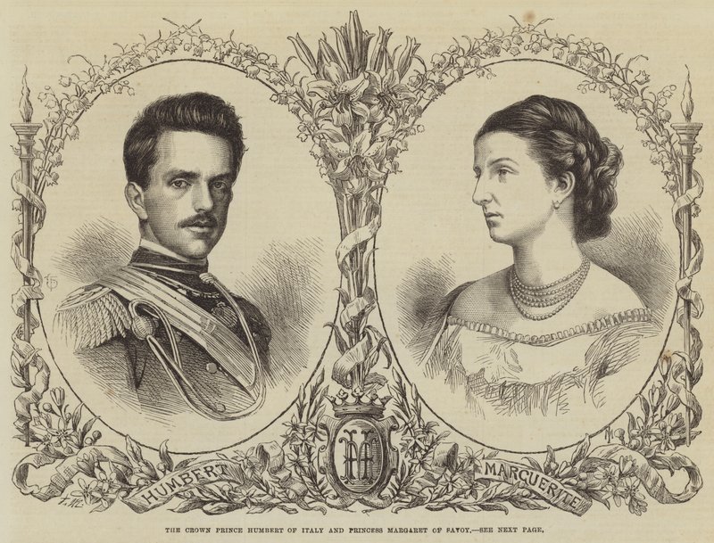 Italian kruununprinssi Humbert ja Savoyn prinsessa Margaret (kaiverrus) tekijältä English School