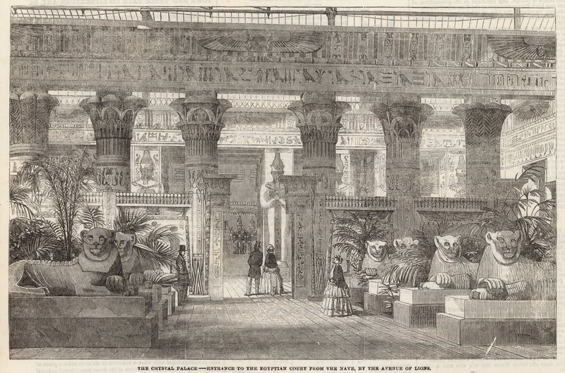 Crystal Palace: Sisäänkäynti Egyptin hoviin laivasta Avenue of Lions -kadulta tekijältä English School