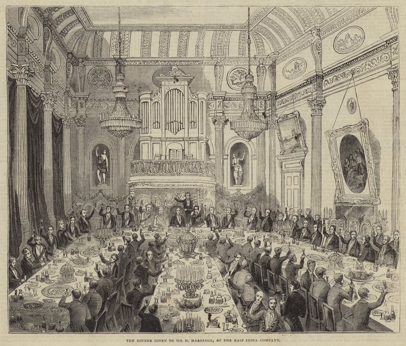 East India Companyn Sir H Hardingelle antama illallinen (kaiverrus) tekijältä English School