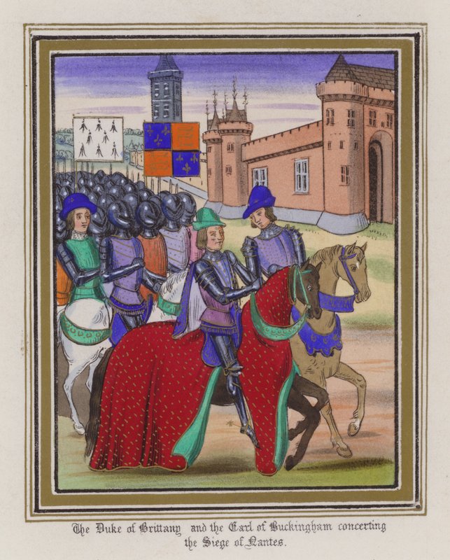 The Duke Of Bretany ja The Earl of Buckingham konsertoivat The Siege Of Nantes (värillinen kaiverrus) tekijältä English School