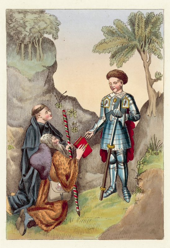 Earl of Salisbury ja John Lydgate (värillinen kaiverrus) tekijältä English School