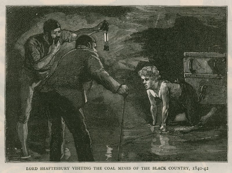 Earl of Shaftesbury; vierailu Black Countryn hiilikaivoksissa, 1840-41; julkaisusta The Graphic, 10. lokakuuta 1885 tekijältä English School