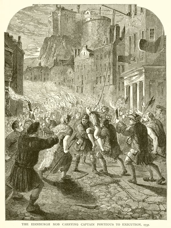 Edinburghin väkijoukko, joka kantoi kapteeni Porteousin teloituksiin, 1737 tekijältä English School