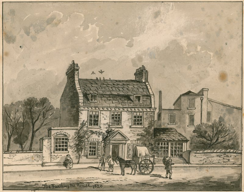 Farthing Pie House, Lontoo, alkuperäinen piirros vuodelta 1820 (wc paperilla) tekijältä English School