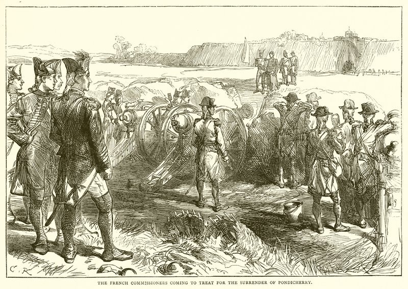Ranskalaiset komissaarit tulevat hoitamaan Pondicherryn antautumista (1761) tekijältä English School