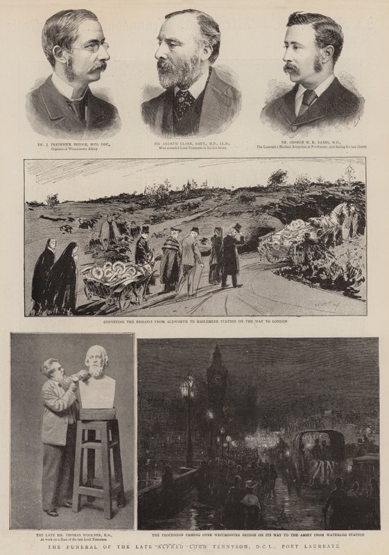 Edesmenneen Alfred Lord Tennysonin hautajaiset, DCL, runoilijavoittaja (kaiverrus) tekijältä English School