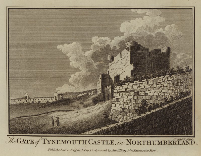 Tynemouthin linnan portti Northumberlandissa (kaiverrus) tekijältä English School