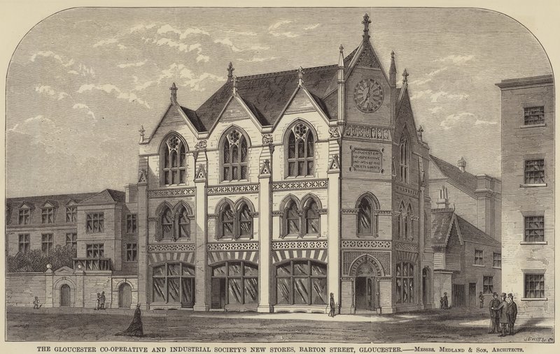 The Gloucester Co-Operative and Industrial Societyn uudet myymälät, Barton Street, Gloucester (kaiverrus) tekijältä English School