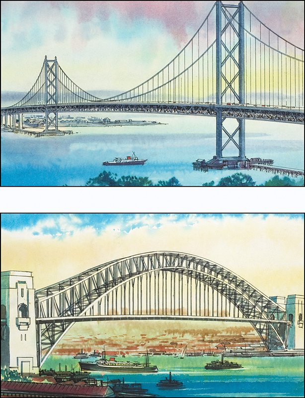 Golden Gate -silta San Franciscossa ja Sydney Harbour Bridge tekijältä English School