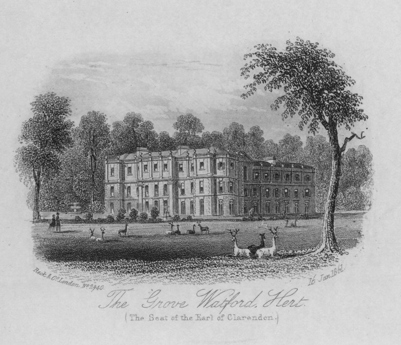 The Grove Watford, Hertfordshire, Earl of Clarendonin kotipaikka (kaiverrus) tekijältä English School
