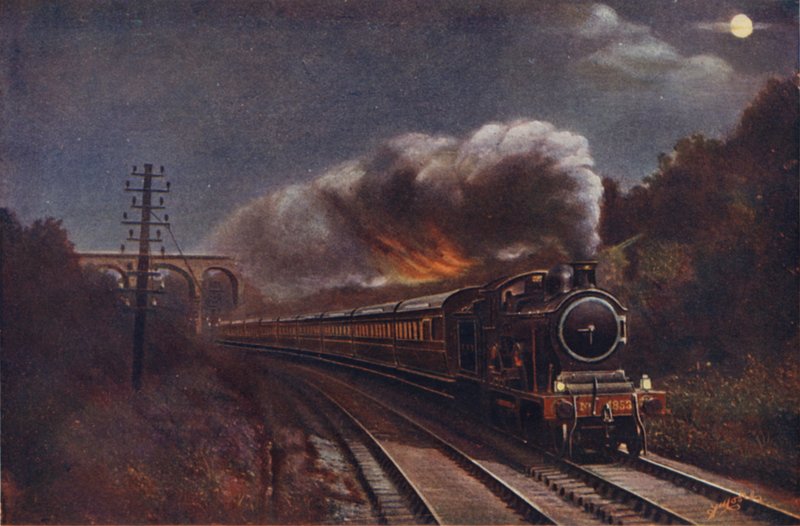 The Hook of Holland Express yöllä, Liverpool Streetin asema Parkeston Quaylle (Harwich), Great Eastern Railway tekijältä English School