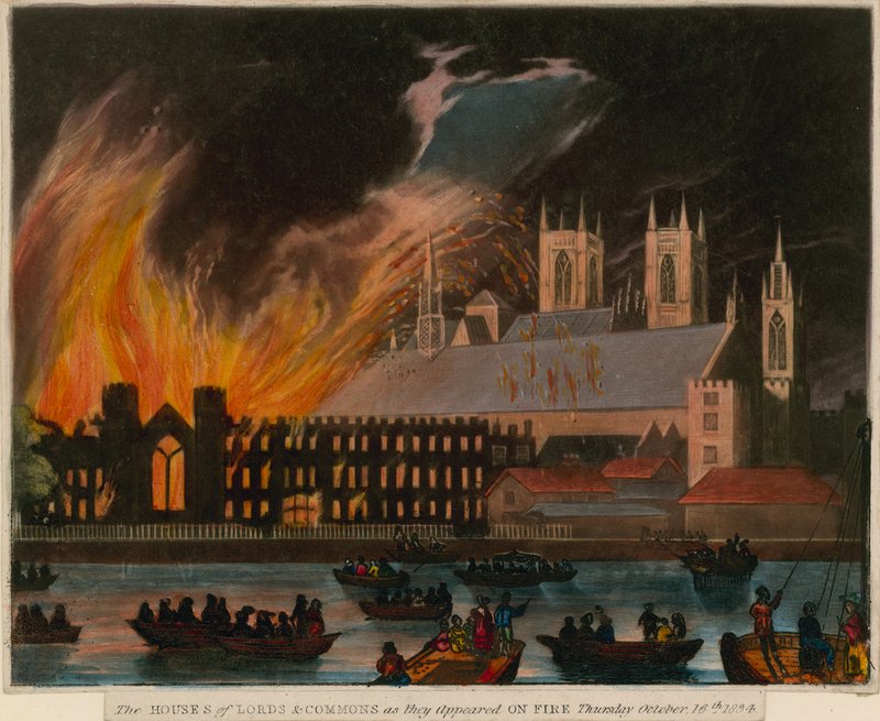 Houses of Lords and Commons, kun ne ilmestyivät tuleen, 16. lokakuuta 1834 tekijältä English School