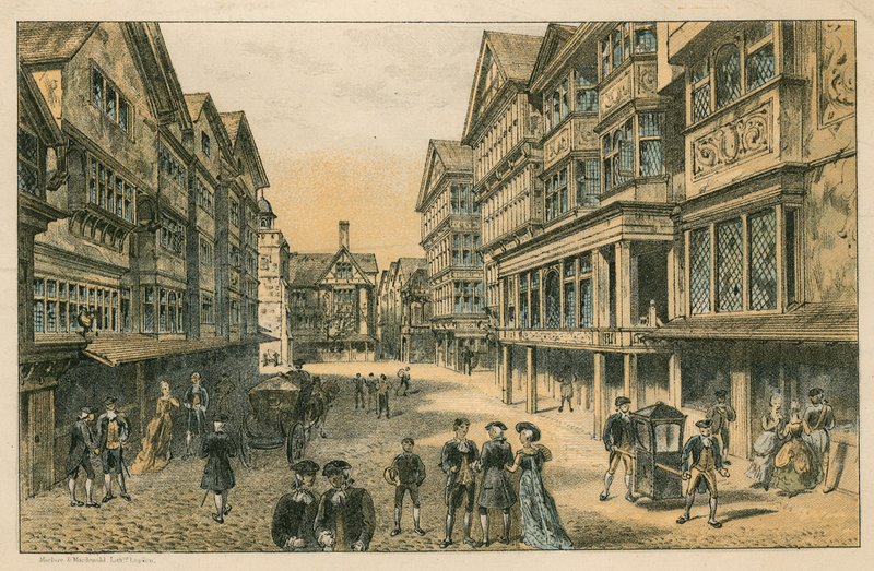 Kansainvälinen terveysnäyttely South Kensingtonissa, 1884: vanha Lontoon katu tekijältä English School
