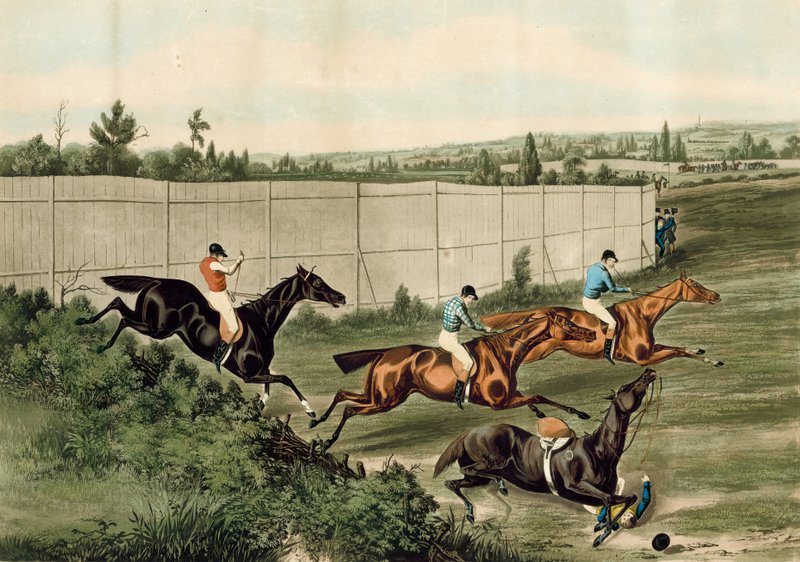 The Last Fence, joka edustaa viimeistä estejuoksua, joka käytiin Hippodrome Race Course, Kensington, Lontoo tekijältä English School
