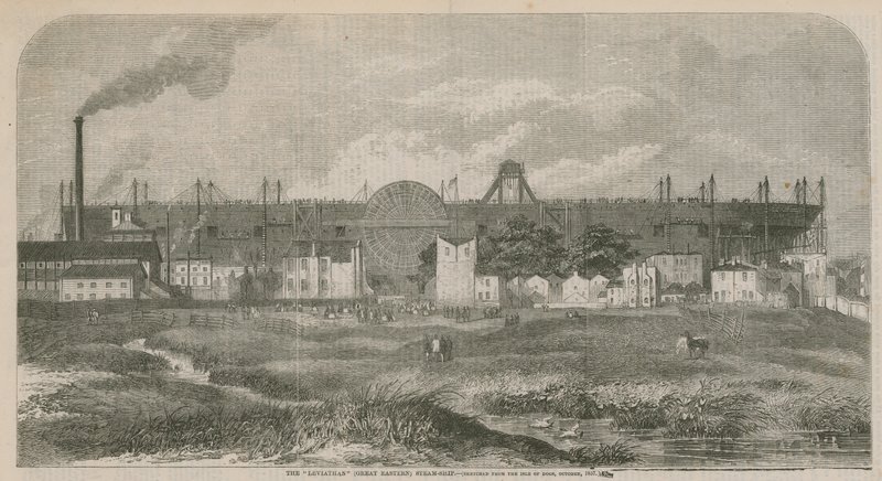 Leviathan (Iso Itä) -höyrylaiva, piirretty Isle of Dogsilta, lokakuu 1857 tekijältä English School