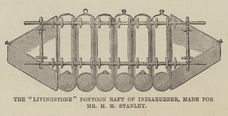 "Livingstone" Pontoon Raft of Indiakumi, tehty Mr H M Stanleylle (kaiverrus) tekijältä English School