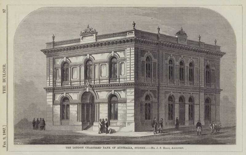 The London Chartered Bank of Australia, Sydney, J. F. Hilly, arkkitehti (kaiverrus) tekijältä English School