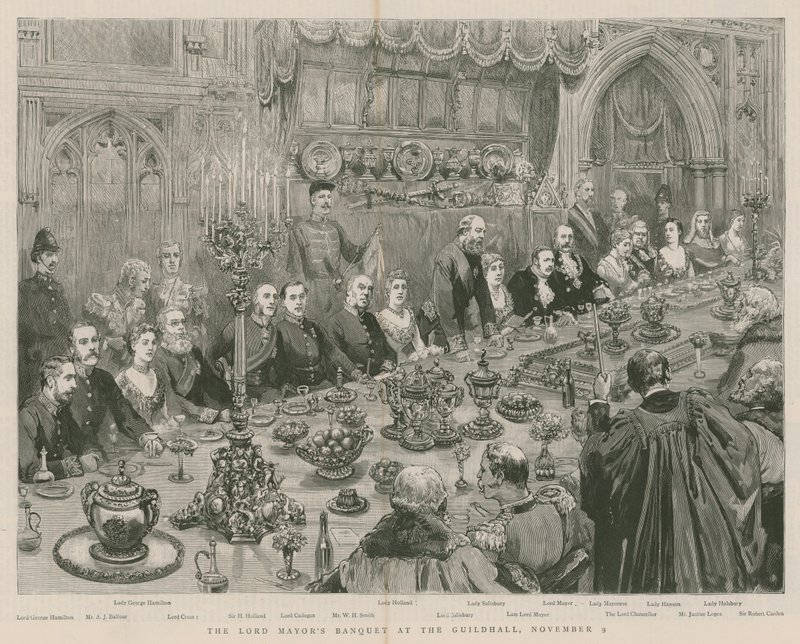 Lord Mayors -juhla Guildhallissa Lontoossa 9. marraskuuta 1887 tekijältä English School