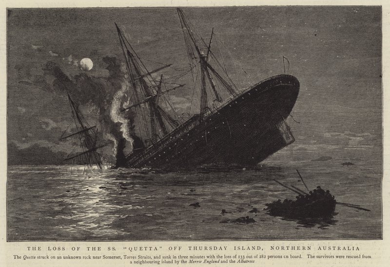 SS "Quettan" menetys Torstain saarella, Pohjois-Australiassa (kaiverrus) tekijältä English School