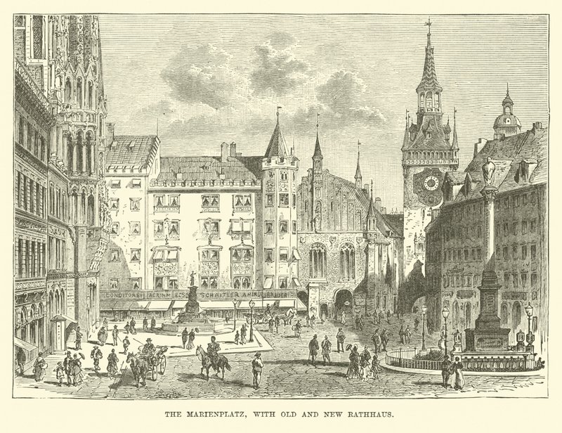 Marienplatz vanhalla ja uudella Rathausilla tekijältä English School