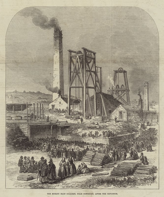 Morley Main Colliery, lähellä Dewsburyä, räjähdyksen jälkeen (kaiverrus) tekijältä English School