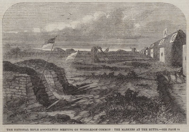 National Rifle Associationin kokous Wimbledon Commonissa, Markers at the Butts (kaiverrus) tekijältä English School