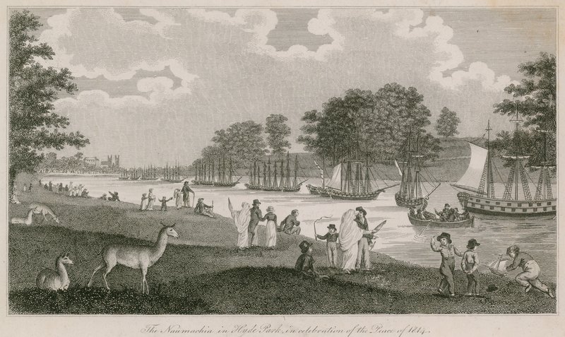 Naumachia Hyde Parkissa vuoden 1814 rauhan kunniaksi tekijältä English School