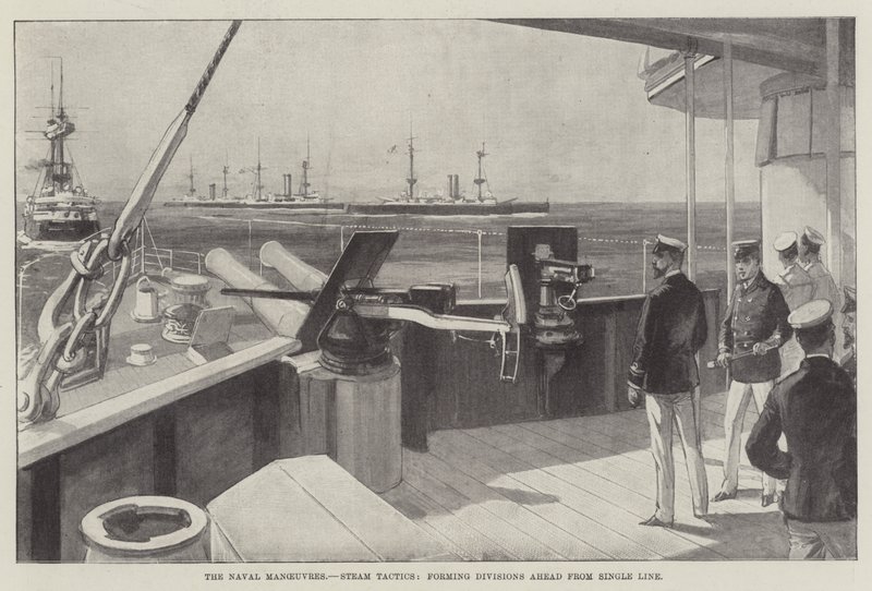 Naval Maneuvres, Steam Tactics, divisioonoiden muodostaminen Single Line -linjasta eteenpäin (kaiverrus) tekijältä English School