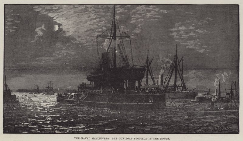 Naval Maneuvres, tykkivenelaivue Downsissa (kaiverrus) tekijältä English School