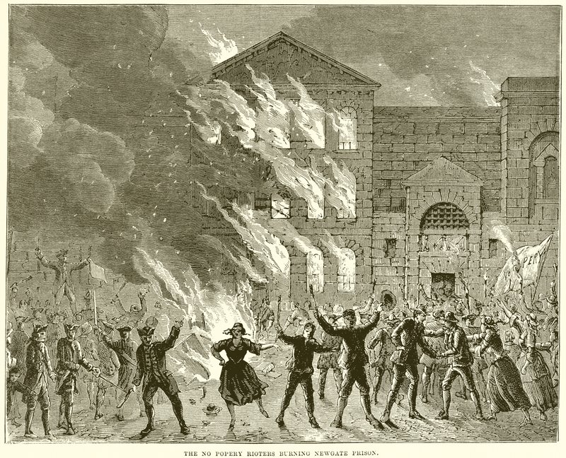 No Popery Rioters polttaa Newgaten vankilan tekijältä English School