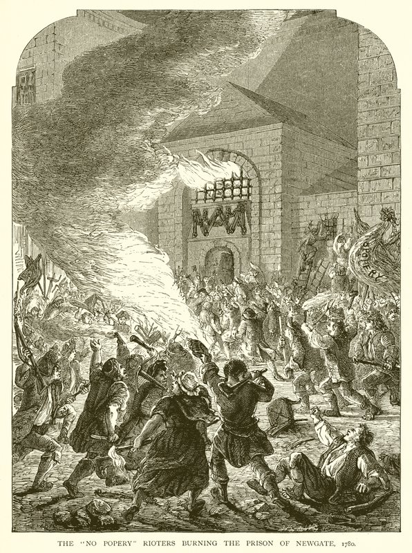 No Popery Rioters polttaa Newgaten vankilan, 1780 tekijältä English School