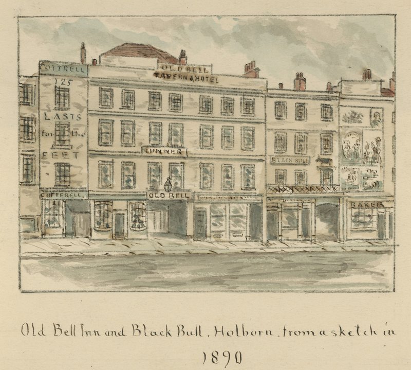 The Old Bell Inn ja Black Bull, Holborn, Lontoo (wc paperilla) tekijältä English School