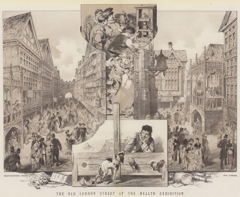 Old London Street terveysnäyttelyssä (väri litho) tekijältä English School