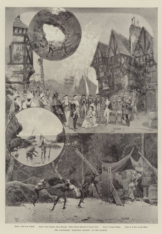 Pantomiimi "Robinson Crusoe" Lyseumissa (litho) tekijältä English School