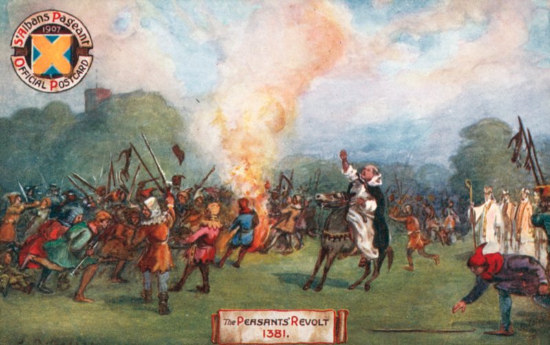 Talonpoikien kapina 1381, St Albans -näytös 1907 (väri litho) tekijältä English School