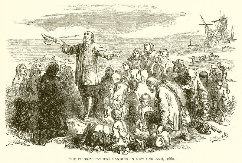 Pilgrim Fathers laskeutuu Uuteen Englantiin, 1660 tekijältä English School