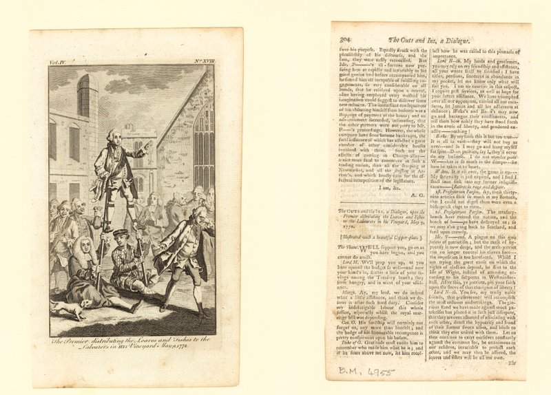 Pääministeri jakamassa leipää ja kaloja työläisille viinitarhassaan, 9. toukokuuta 1772 tekijältä English School