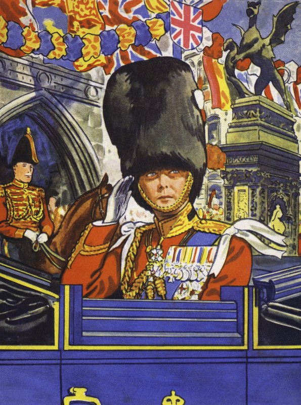Walesin prinssi, tuleva kuningas Edward VIII, isänsä juhlakulkueessa (väri litho) tekijältä English School