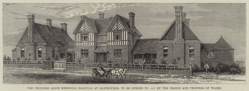 Princess Alice Memorial Hospital Eastbournessa, jonka Walesin prinssi ja prinsessa avaavat tänään (kaiverrus) tekijältä English School