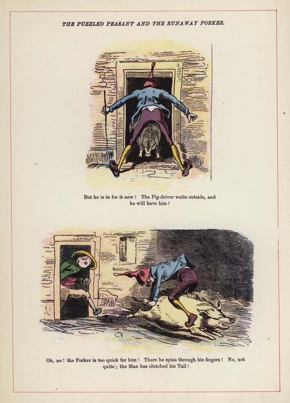 Hämmentynyt talonpoika ja Runaway Porker (väri litho) tekijältä English School
