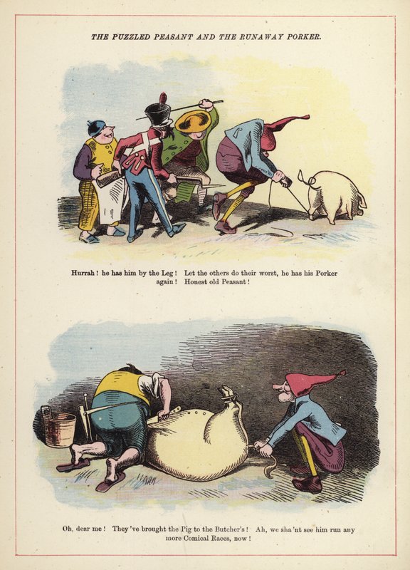 Hämmentynyt talonpoika ja Runaway Porker (väri litho) tekijältä English School