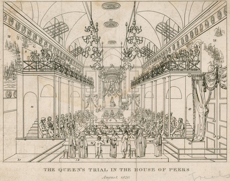 Queensin oikeudenkäynti House of Peersissä, elokuussa 1820 tekijältä English School