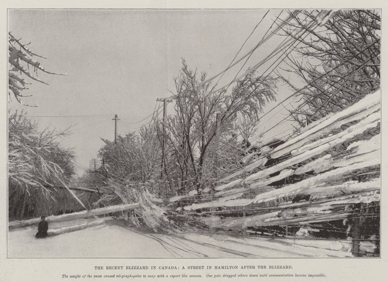 Viimeaikainen lumimyrsky Kanadassa, katu Hamiltonissa Blizzardin jälkeen (litho) tekijältä English School