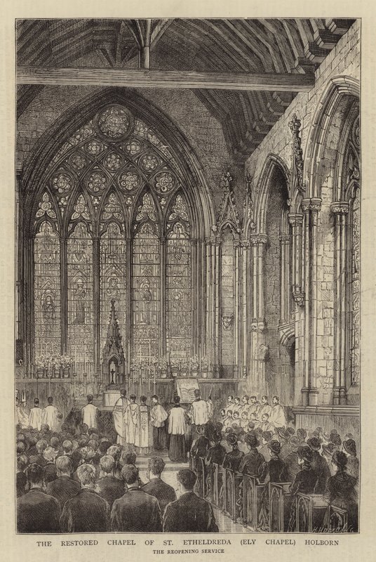 St Etheldredan entisöity kappeli (Ely-kappeli) Holborn (kaiverrus) tekijältä English School