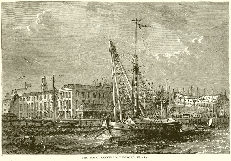 Royal Dockyard, Deptford, vuonna 1810 tekijältä English School