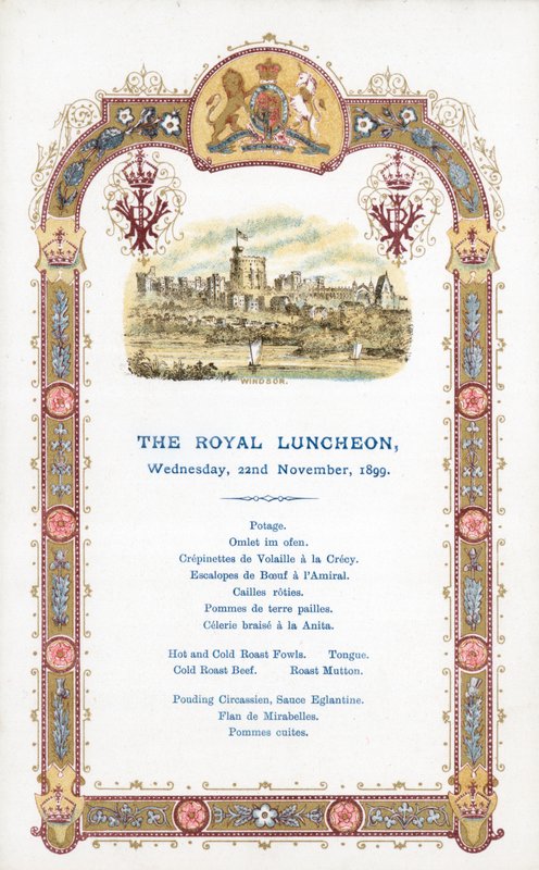 Royal Luncheon, keskiviikkona 22. marraskuuta 1899, menu tekijältä English School