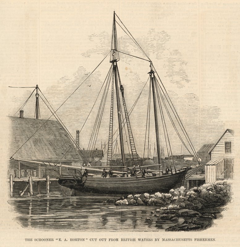 Massachusettsin kalastajat leikkasivat Britannian vesiltä Schooner E A Hortonin tekijältä English School