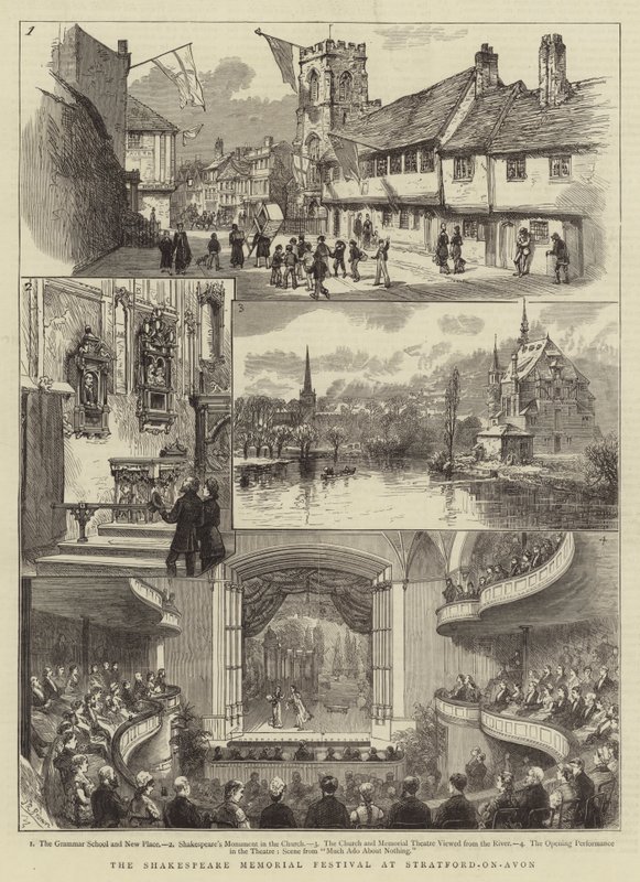 Shakespearen muistofestivaali Stratford-on-Avonissa (kaiverrus) tekijältä English School